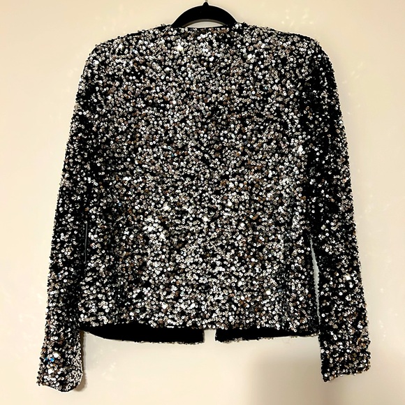 Boston Proper. Silver and Black Sequins Metallic Jacket. Size S. Silver Buttons. - Picture 3 of 7